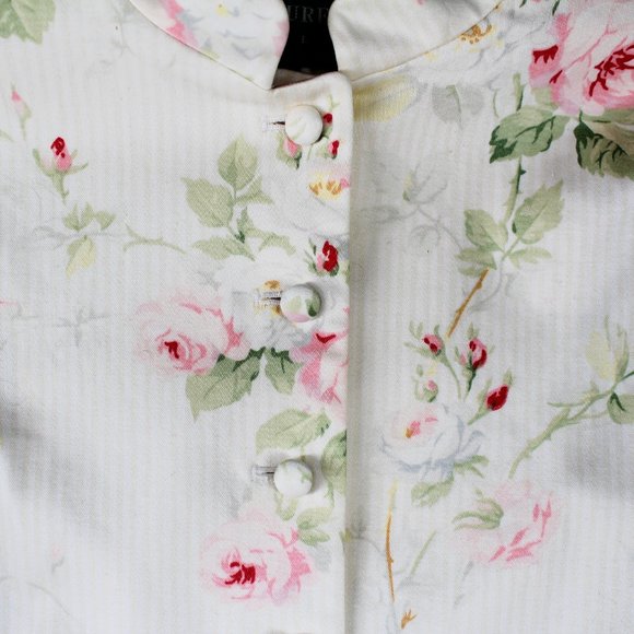 Ralph Lauren Floral Jacket Cabbage Rose Striped High Neck Multi-button - Picture 3 of 12